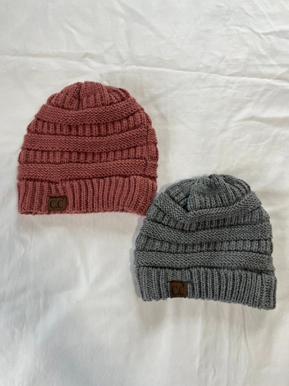 CC Beanie 2 Knit Hats Pink and Gray